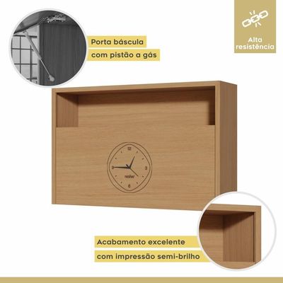 Armário Aéreo 1 Porta Com Relógio 100% Mdf 120cm Condessa Carvalho Nesher Móveis