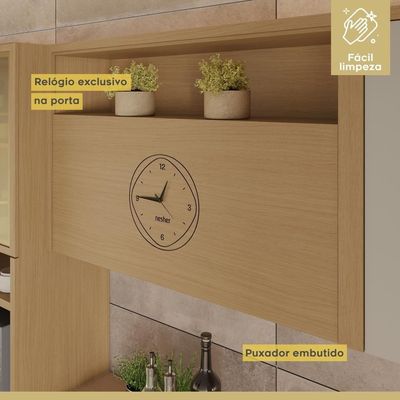 Armário Aéreo 1 Porta Com Relógio 100% Mdf 120cm Condessa Carvalho Nesher Móveis