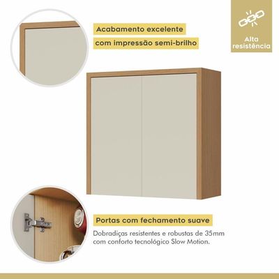 Armário Aéreo 2 Porta 100% Mdf 80cm Condessa Carvalho/greige Nesher Móveis