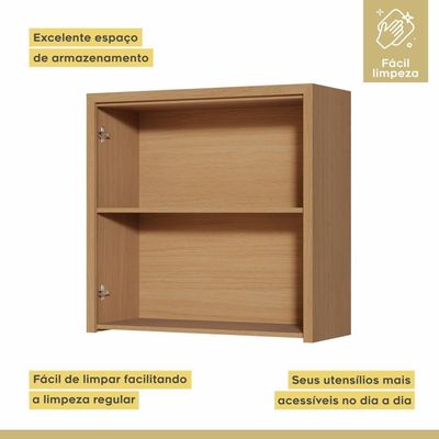 Armário Aéreo 2 Porta 100% Mdf 80cm Condessa Carvalho/greige Nesher Móveis