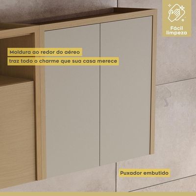 Armário Aéreo 2 Porta 100% Mdf 80cm Condessa Carvalho/greige Nesher Móveis