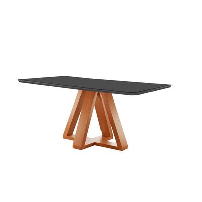 Mesa Madri 6 Cadeiras Lisboa Tampo Vidro 170x90cm Cel Móveis Cinamomo E Grafite