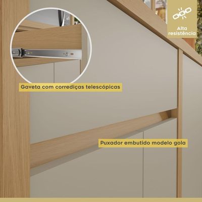 Balcao 2 Portas 1 Gaveta 80cm 100% Mdf Condessa Carvalho/greige Nesher Móveis