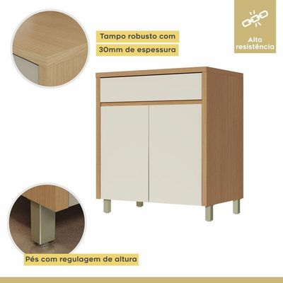 Balcao 2 Portas 1 Gaveta 80cm 100% Mdf Condessa Carvalho/greige Nesher Móveis