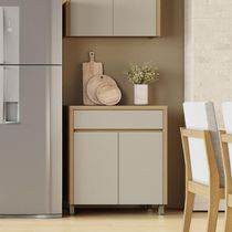 Balcao 2 Portas 1 Gaveta 80cm 100% Mdf Condessa Carvalho/greige Nesher Móveis