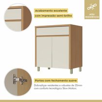 Balcao 2 Portas 1 Gaveta 80cm 100% Mdf Condessa Carvalho/greige Nesher Móveis
