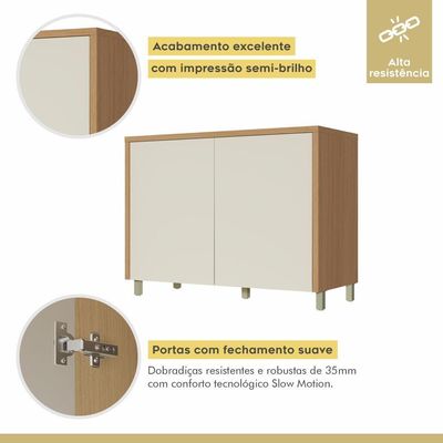 Balcão 2 Portas 120cm Condessa 100% Mdf Nesher Móveis Carvalho/greige