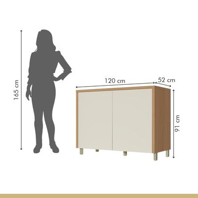 Balcão 2 Portas 120cm Condessa 100% Mdf Nesher Móveis Carvalho/greige