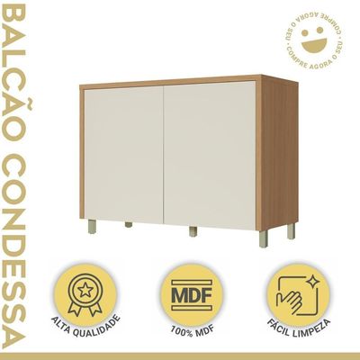 Balcão 2 Portas 120cm Condessa 100% Mdf Nesher Móveis Carvalho/greige