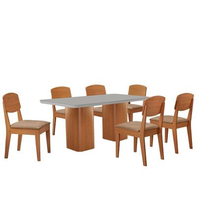 Mesa De Jantar Eloise 180cm Tampo Mdf 6 Cadeiras Moderna Turim 07/nat/off/serig. Off