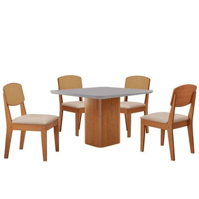 Mesa De Jantar Eloise 90cm Tampo Mdf 4 Cadeiras Moderna Veludo Creme /nat/off/serig. Off