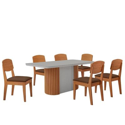 Mesa De Jantar Aspen 180cm Tampo Mdf Vidro 6 Cadeiras Copper Veludo Marrom/nat/off/serig. Off
