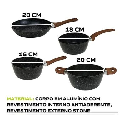 Conjunto Panelas Antiaderente Com Tampa De Vidro 04 Peças - Preto