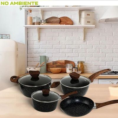 Conjunto Panelas Antiaderente Com Tampa De Vidro 04 Peças - Preto