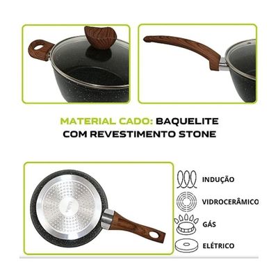 Conjunto Panelas Antiaderente Com Tampa De Vidro 04 Peças - Preto