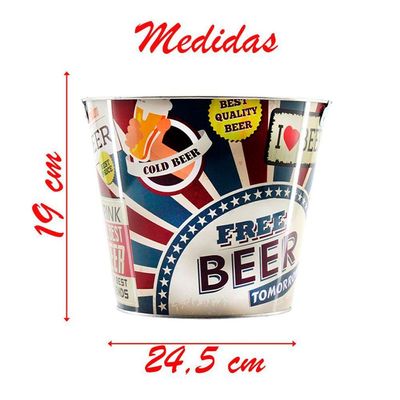 Balde De Gelo Para Cerveja Estampado Em Metal Galvanizado 4,8 Litros