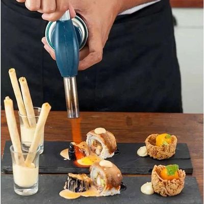 Kit 6 Pc Maçarico Portátil Culinário E 6 Cartuchos De Gás Para Maçaricos