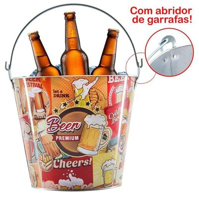 Kit 2 Baldes De Gelo Para Cerveja Estampado Em Metal Galvanizado 4,8 Litros