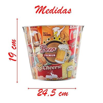 Kit 2 Baldes De Gelo Para Cerveja Estampado Em Metal Galvanizado 4,8 Litros