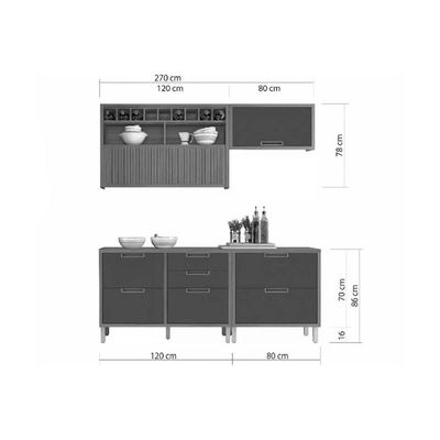 Cozinha Modulada Completa Imperatriz 4 Peças 2 Aéreos + 2 Balcões C6p44 Freijó Grafite