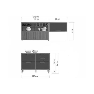 Cozinha Modulada Completa Imperatriz 3 Peças 2 Aéreos + 1 Balcão C6p45 Freijó Grafite
