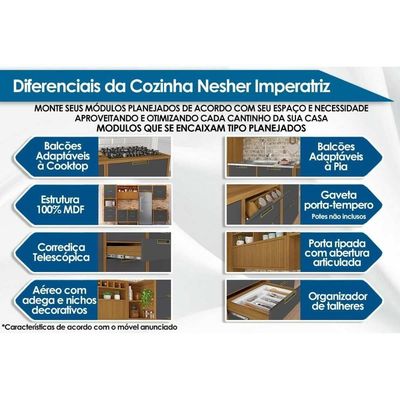Cozinha Modulada Completa Imperatriz 3 Peças 2 Aéreos + 1 Balcão C6p45 Freijó Grafite