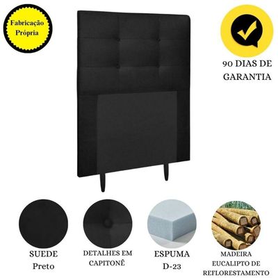 Cabeceira Estofada Cama Box Solteiro 90 Cm Irlanda Suede Preto