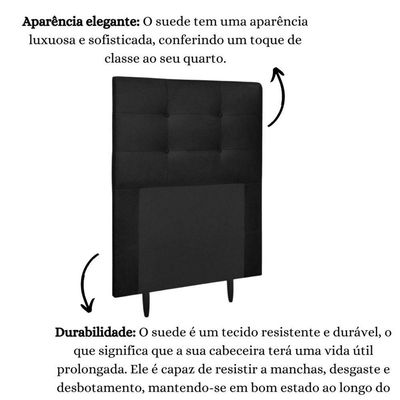 Cabeceira Estofada Cama Box Solteiro 90 Cm Irlanda Suede Preto