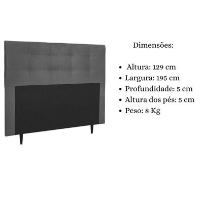 Cabeceira Estofada Cama King 195 Cm Cancún Suede Cinza