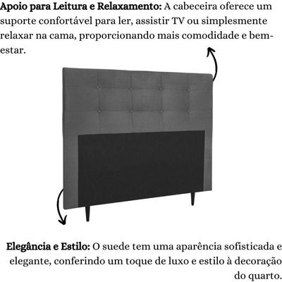 Cabeceira Estofada Cama King 195 Cm Cancún Suede Cinza
