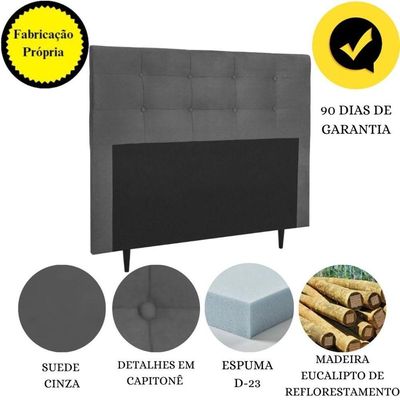 Cabeceira Estofada Cama King 195 Cm Cancún Suede Cinza