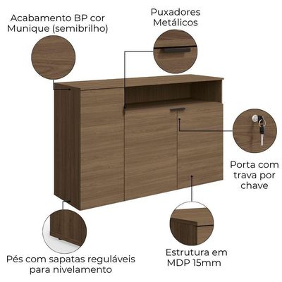 Balcao Para Escritorio 3 Portas 136 Cm Frame F208 Munique Kappesberg
