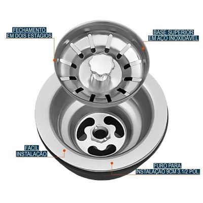 Válvula Para Pia Kit 3 Aço Inox 3.1/2 G01 Cromado - Mpozenato