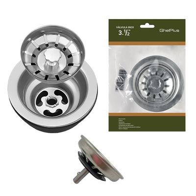Válvula Para Pia Kit 3 Aço Inox 3.1/2 G01 Cromado - Mpozenato