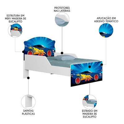 Mini Cama Infantil 148x68cm Proteção Lateral Carro Azul Z53 - Mpozenato