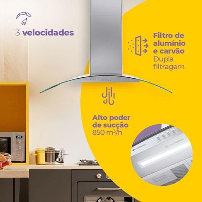 Coifa De Parede Cadence Inspire Vidro Curvo 90cm 110V