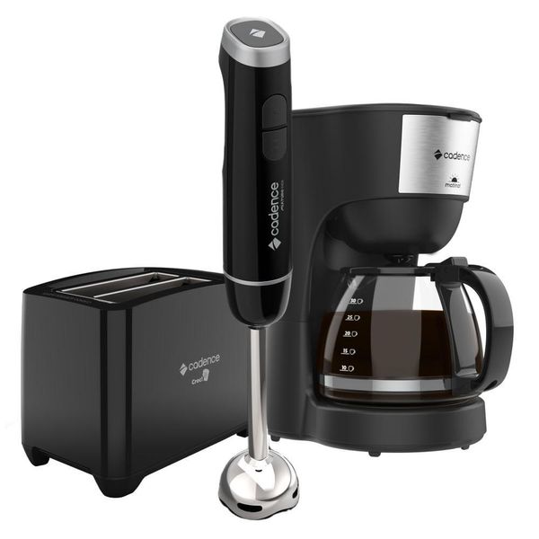 Kit Trio Black Cadence Cafeteira Mixer Inox Torradeira 220V