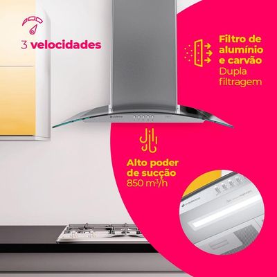 Coifa De Parede Cadence Inspire Vidro Curvo 60cm 110V