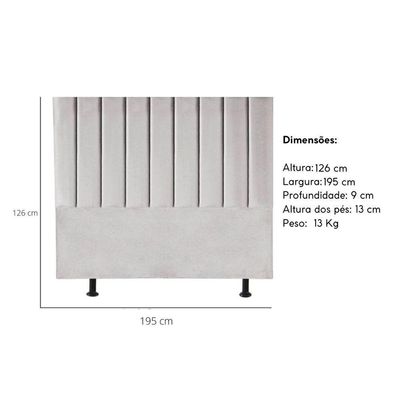 Cabeceira Estofada Cama Box King 195 Cm Maria Suede Cinza Claro