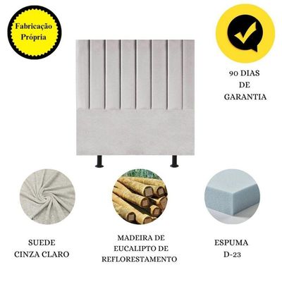 Cabeceira Estofada Cama Box King 195 Cm Maria Suede Cinza Claro