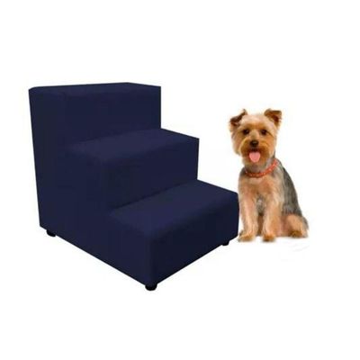 Escada Escadinha Pet Cachorro 3 Degraus Rampa Suede Dog Azul Marinho