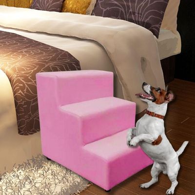 Escada Escadinha Pet Cachorro 3 Degraus Rampa Suede Dog Rosa