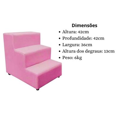 Escada Escadinha Pet Cachorro 3 Degraus Rampa Suede Dog Rosa