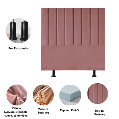 Cabeceira Cama Solteiro Box 100 Cm Lívia Veludo E Frame Rosé