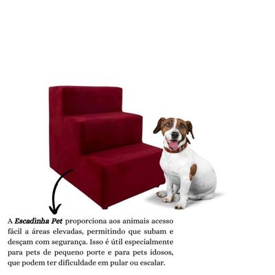Escada Escadinha Pet Cachorro 3 Degraus Rampa Suede Dog Vermelho
