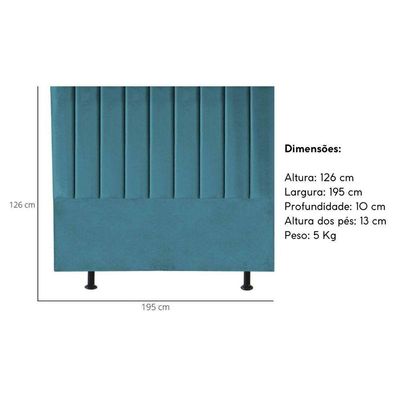 Cabeceira Estofada Cama Box King 195 Cm Alice Suede Azul Turquesa