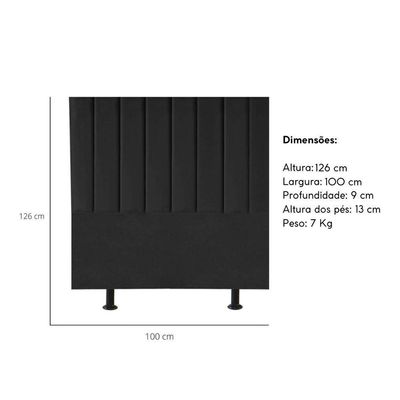 Cabeceira Estofada Cama Box Solteiro 100 Cm Alice Linho Preto
