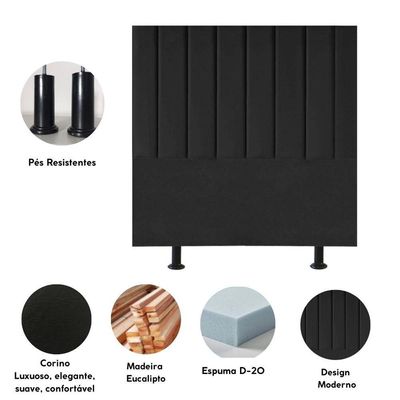 Cabeceira Estofada Cama Box Solteiro 90 Cm Laura Corino Preto