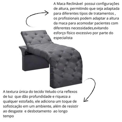 Maca Estofada Estética Cílios Regulável Spa Veludo Maitê Cinza