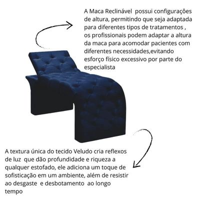 Maca Estofada Estética Cílios Regulável Spa Veludo Valentina Azul Marinho